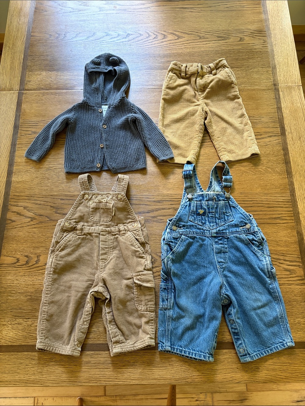 Kids Corduroy and Denim Overalls - Corduroy Pants and Knit Sweater With Ears.